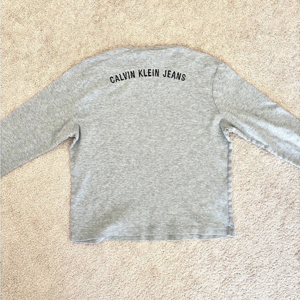 Y2K Calvin Klein Jeans Embroidered Grey Long Sleeve Top